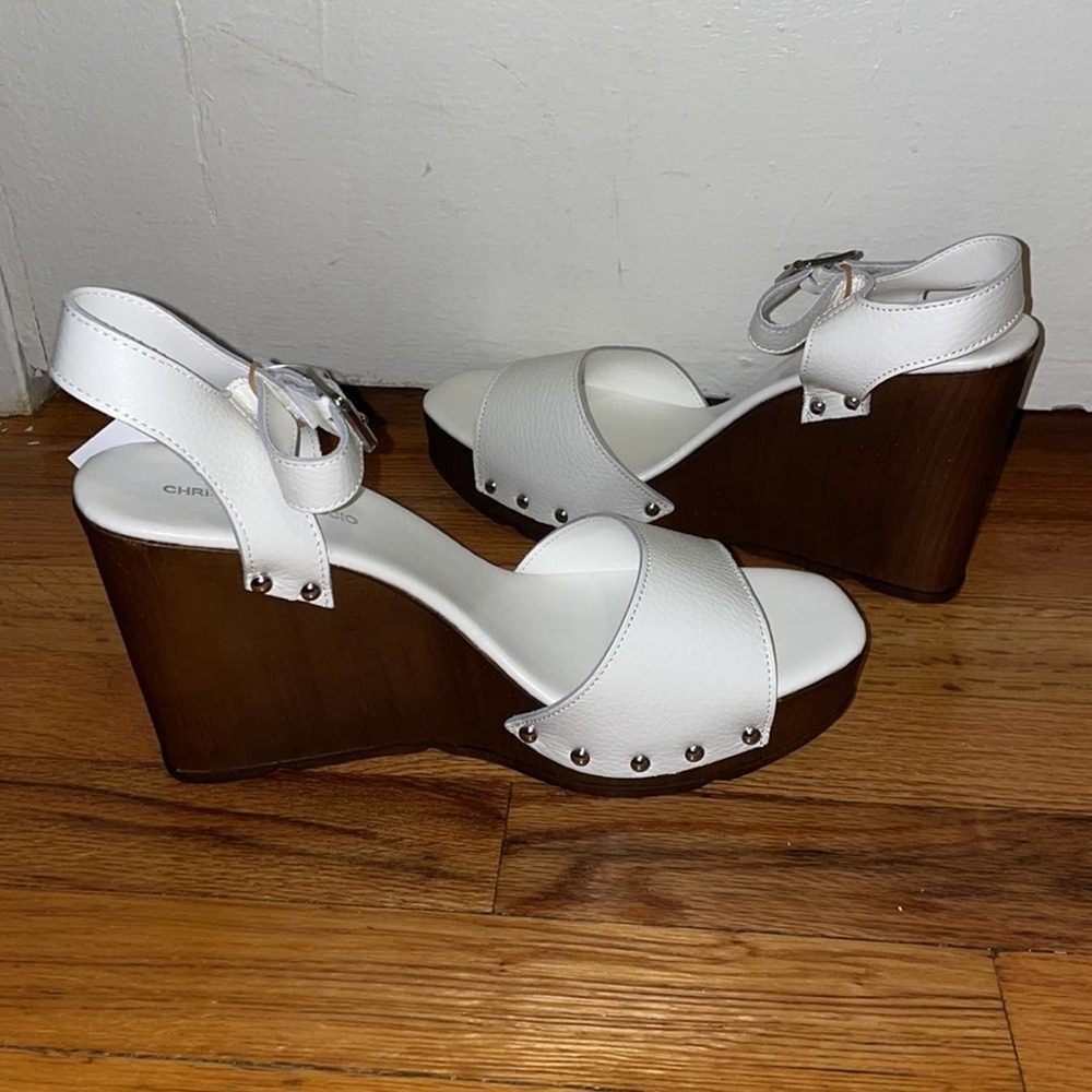 CHRISTIAN DI RICCIO Italian Leather Wooden Wedge Sandals